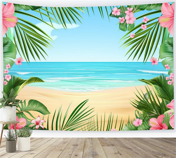 Fotohintergrund Strand Tropische Blume Rahmen Strandhintergrund GTY3-389