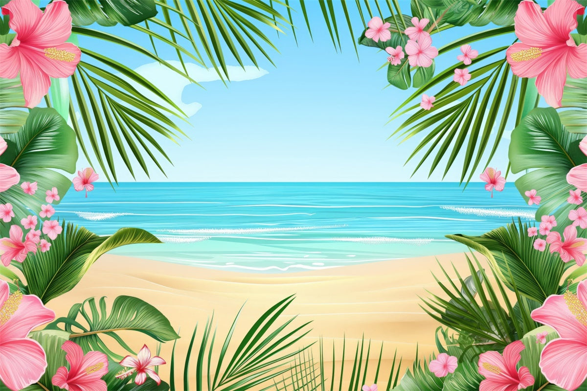 Fotohintergrund Strand Tropische Blume Rahmen Strandhintergrund GTY3-389