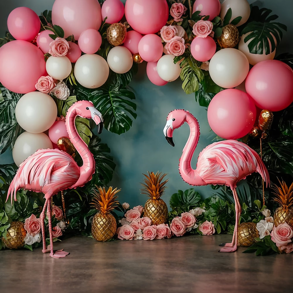 Tropische Fotokulisse Ballon Flamingo Floral Sommerkulisse GTY3-395