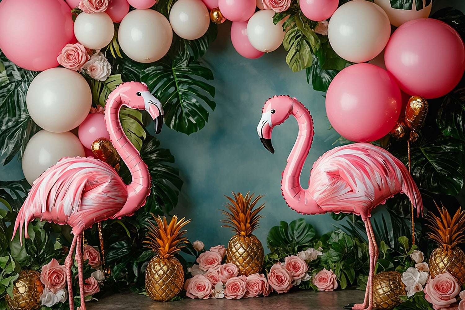 Tropische Fotokulisse Ballon Flamingo Floral Sommerkulisse GTY3-395