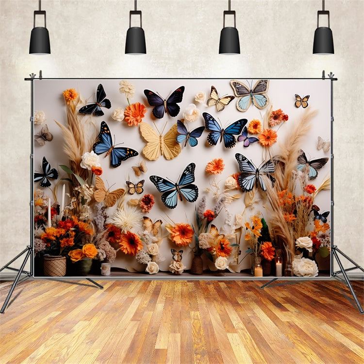 Sommer Fotokulisse Rustikal Orange Blume Schmetterling Kulisse GTY3-396