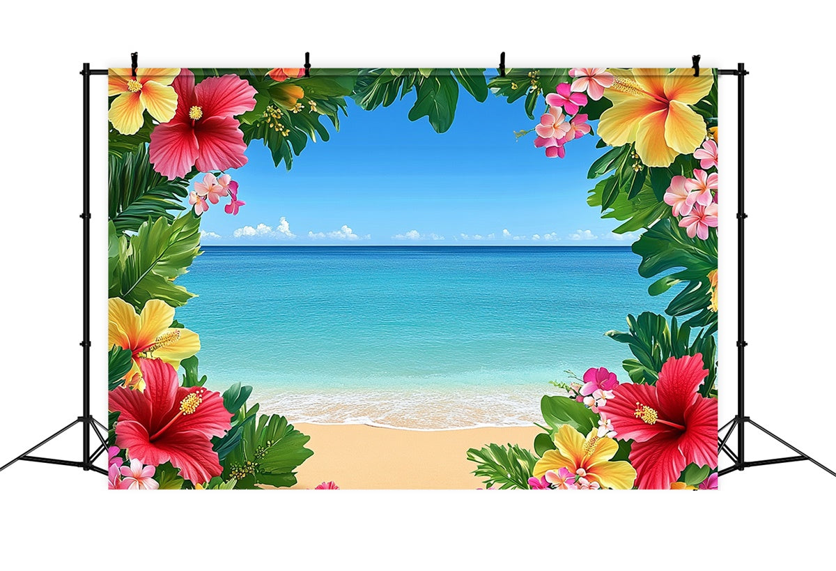 Tropischer Strand Hintergrund Blauer Himmel Ozean Blumenhintergrund GTY3-399