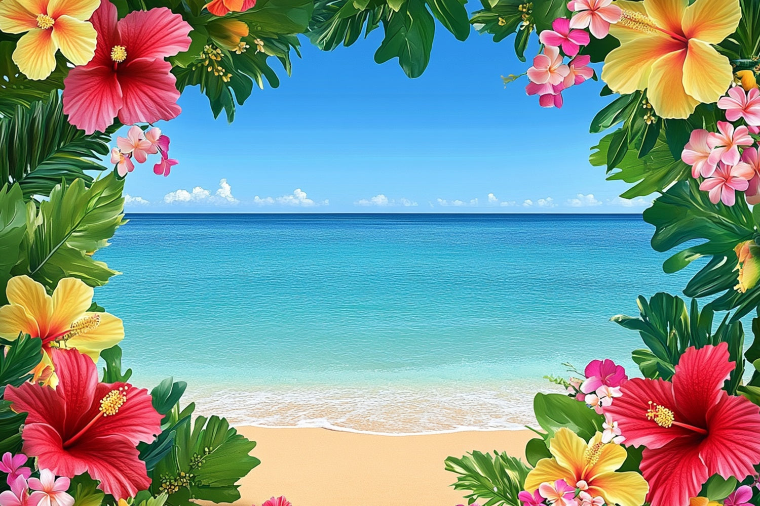 Tropischer Strand Hintergrund Blauer Himmel Ozean Blumenhintergrund GTY3-399