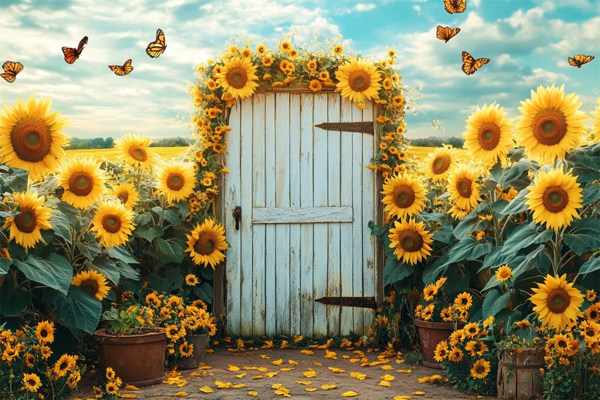 Sonnenblumen Backdrops Sonnenblumengarten Schmetterlingstor Sommer Backdrop GTY3-404