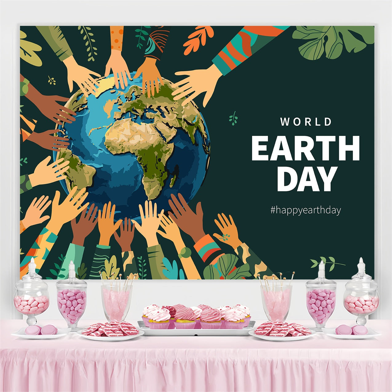 Happy Earth Day Backdrop Hände um die Welt Backdrop GTY3-54