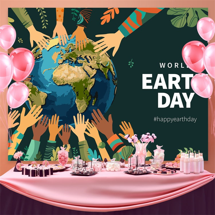 Happy Earth Day Backdrop Hände um die Welt Backdrop GTY3-54