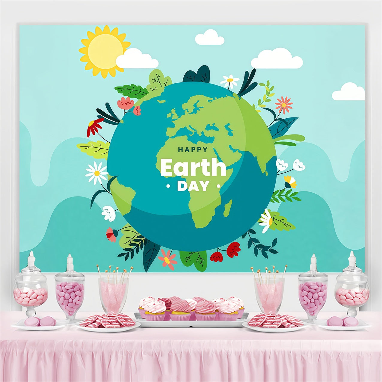 Happy Earth Day Backdrop Blauer Himmel Sonnenschein Naturfotografie Hintergrund GTY3-59
