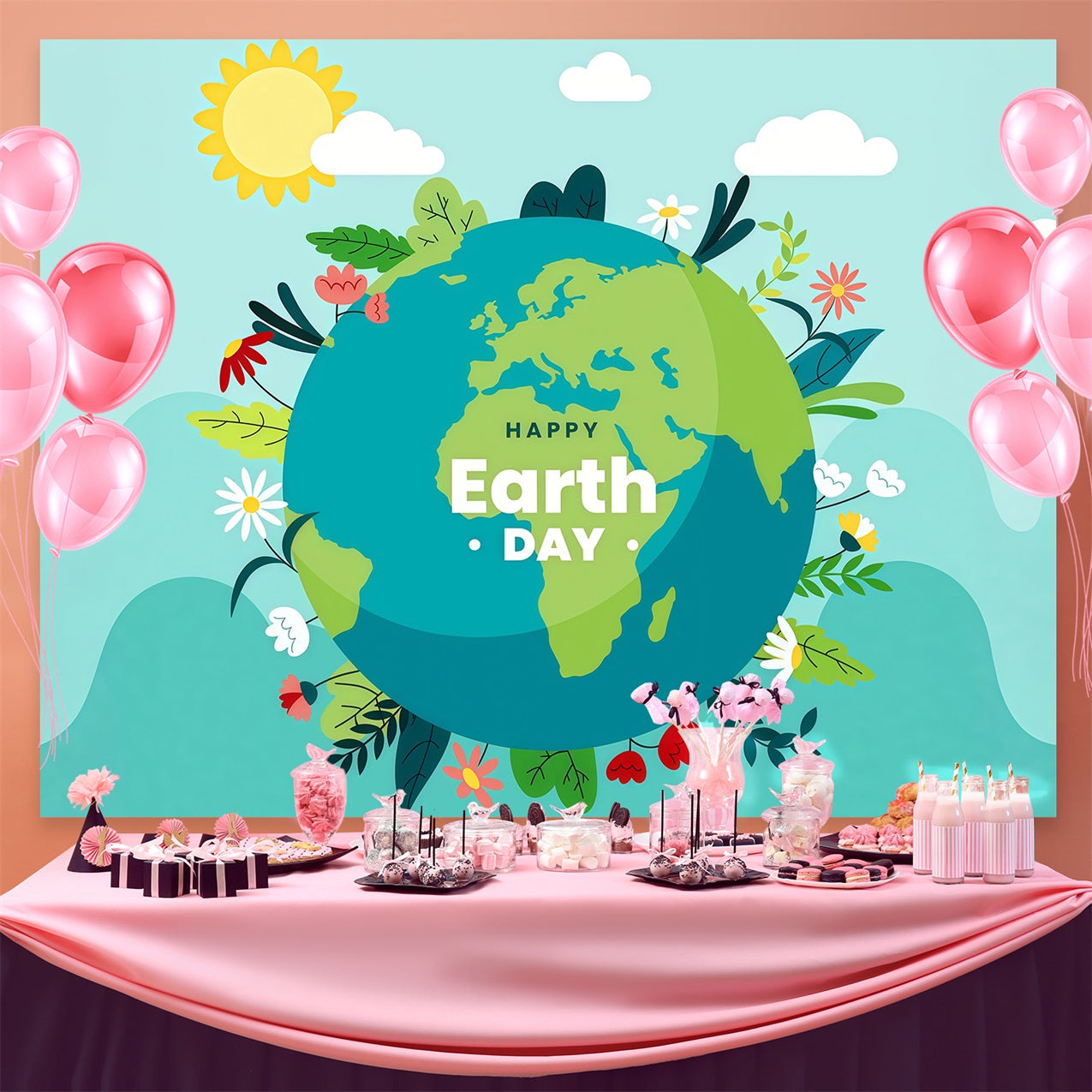 Happy Earth Day Backdrop Blauer Himmel Sonnenschein Naturfotografie Hintergrund GTY3-59
