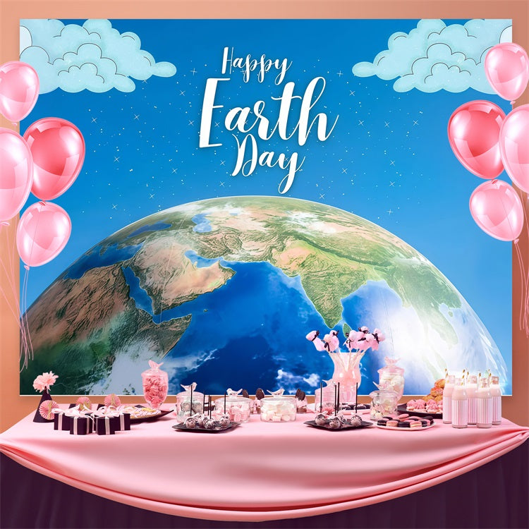 Happy Earth Day Backdrop Bewölkter Himmel Planet Backdrop GTY3-71