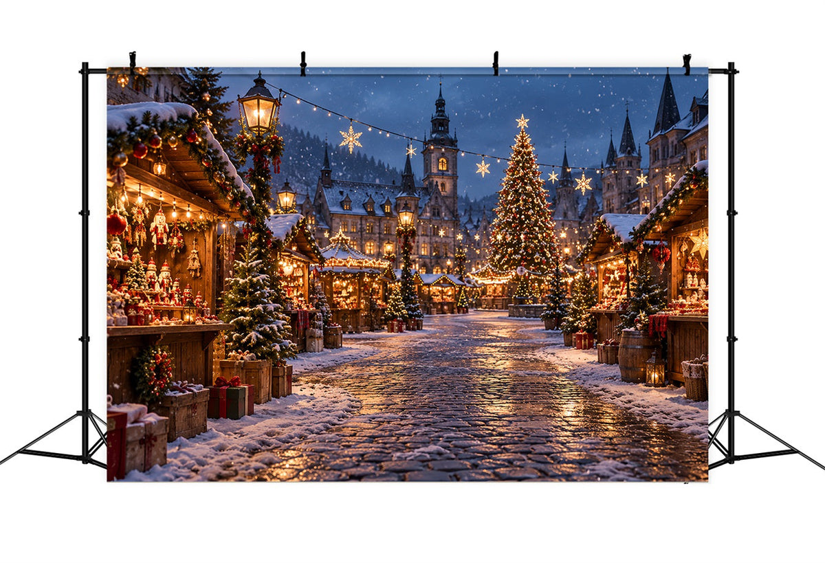 Weihnachtsstadt-Hintergrund Verschneiter Wintermarktplatz HQ610-155