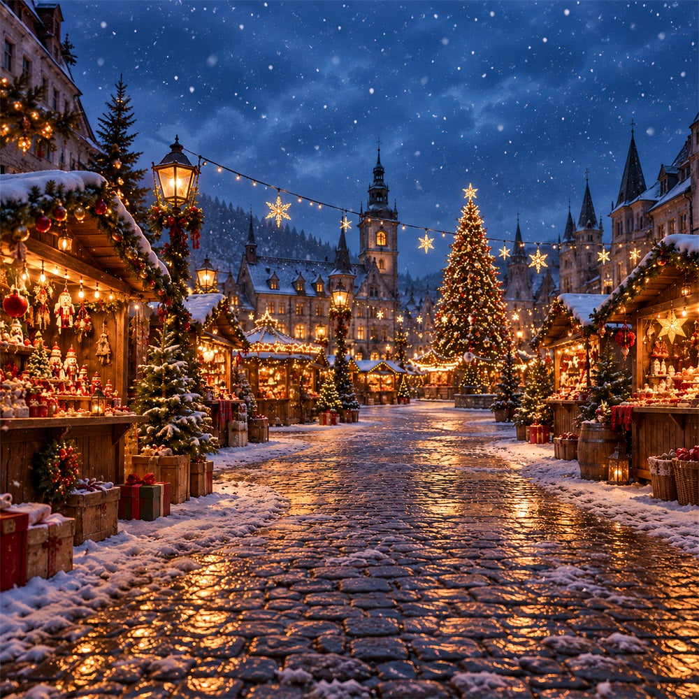 Weihnachtsstadt-Hintergrund Verschneiter Wintermarktplatz HQ610-155
