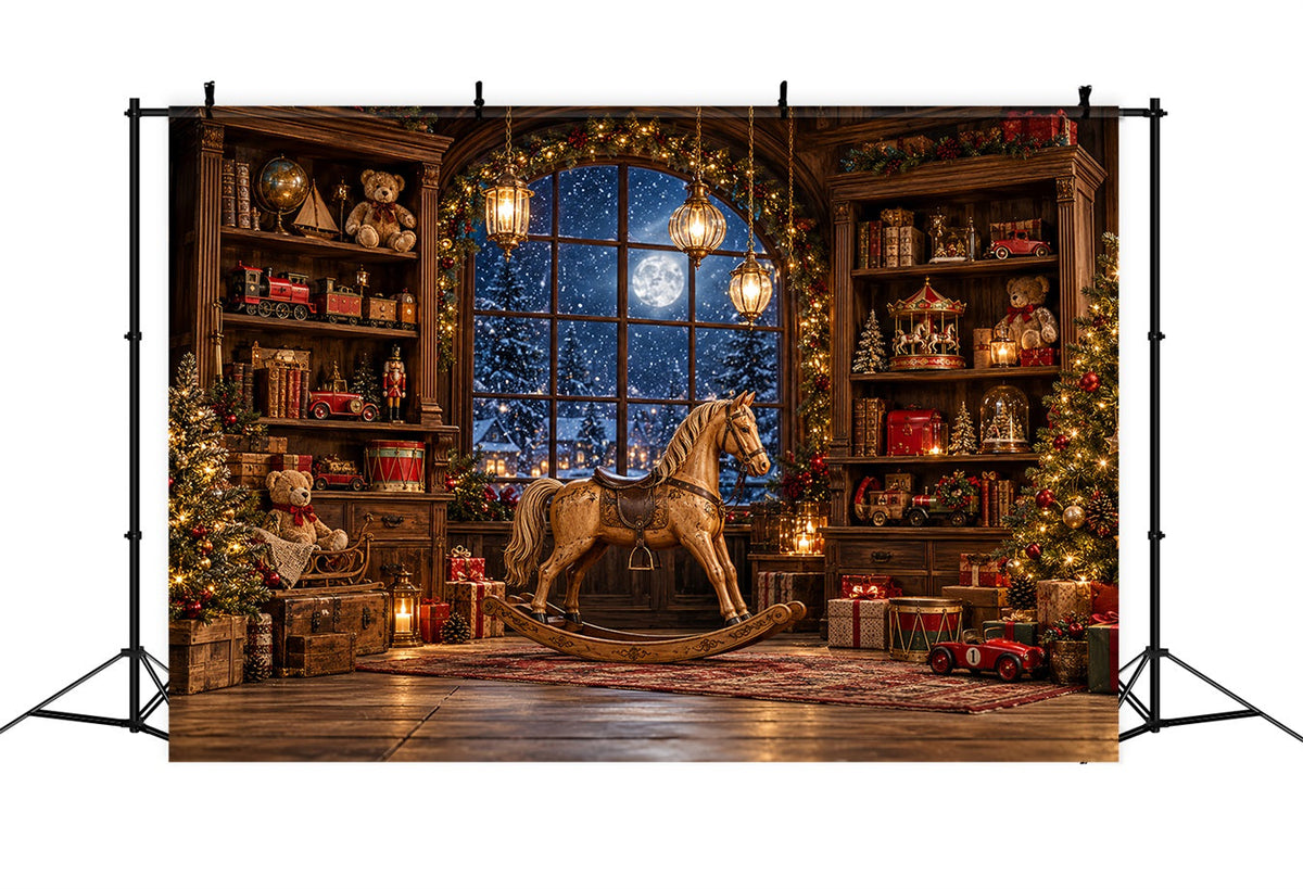 Weihnachtlicher Werkstatt-Hintergrund Antikes Schaukelpferd HQ610-157