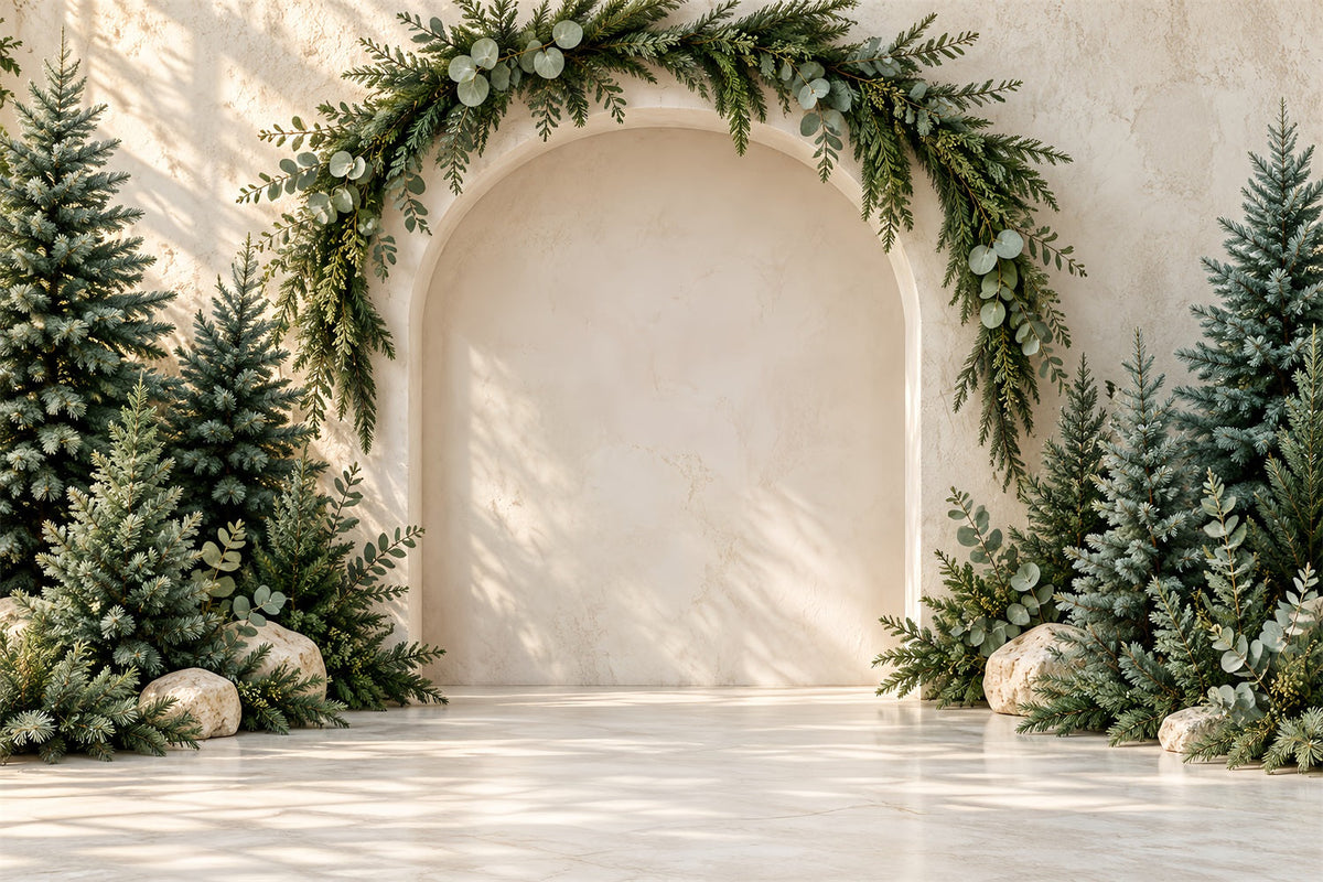 Weihnachtsbaum-Fotohintergrund Sonnenbeschienener Immergrüner Marmorbogen HQ610-160