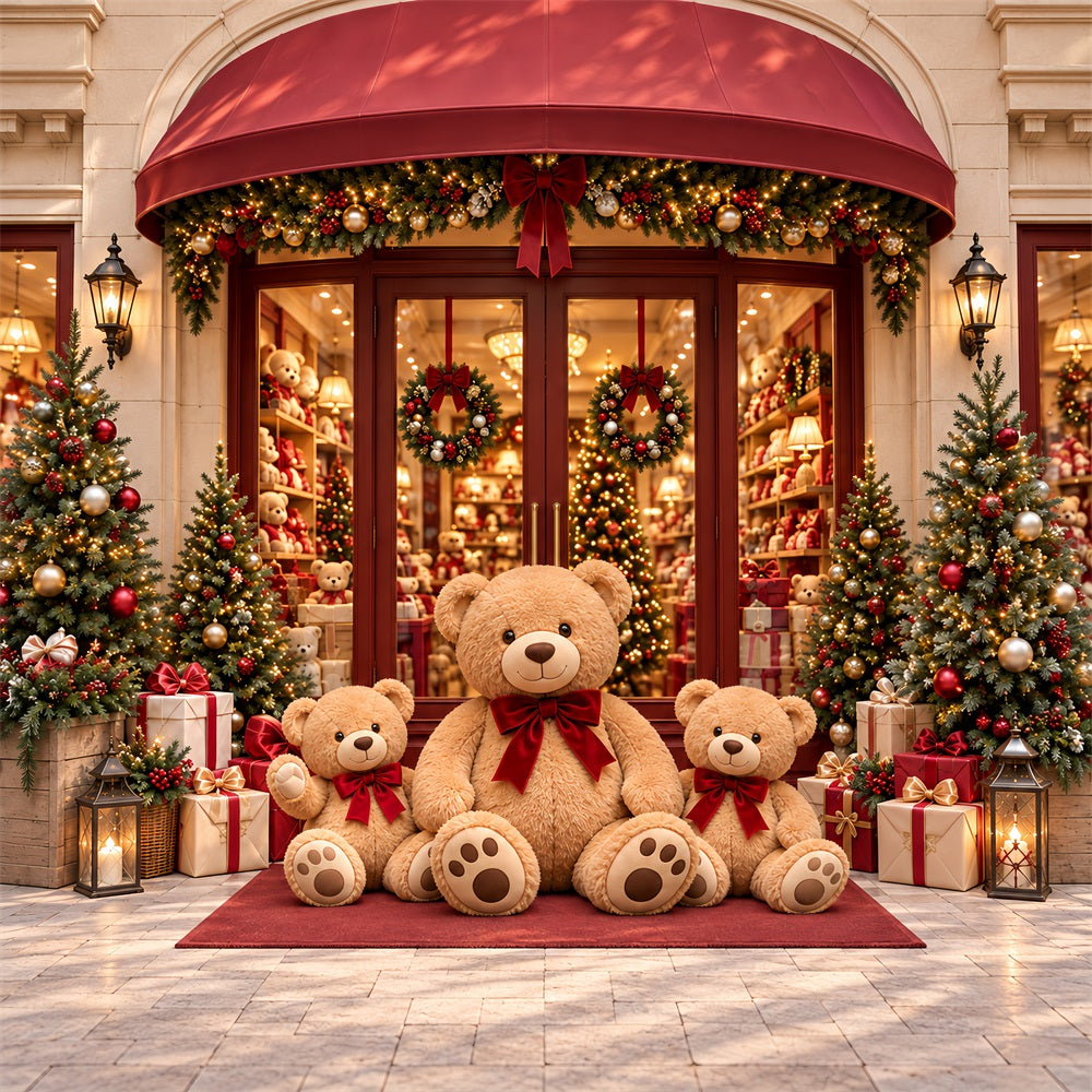Weihnachtsladen-Hintergrund Festliches Teddybär-Schaufenster HQ610-161