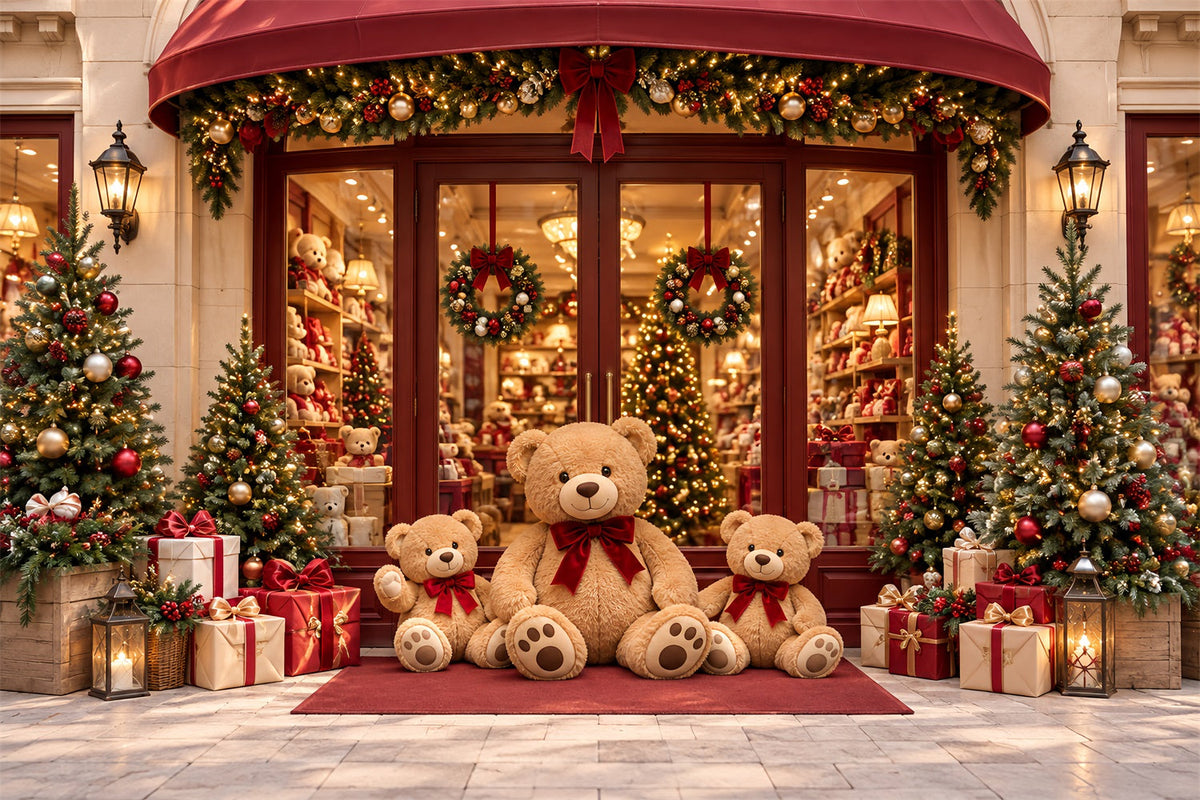Weihnachtsladen-Hintergrund Festliches Teddybär-Schaufenster HQ610-161