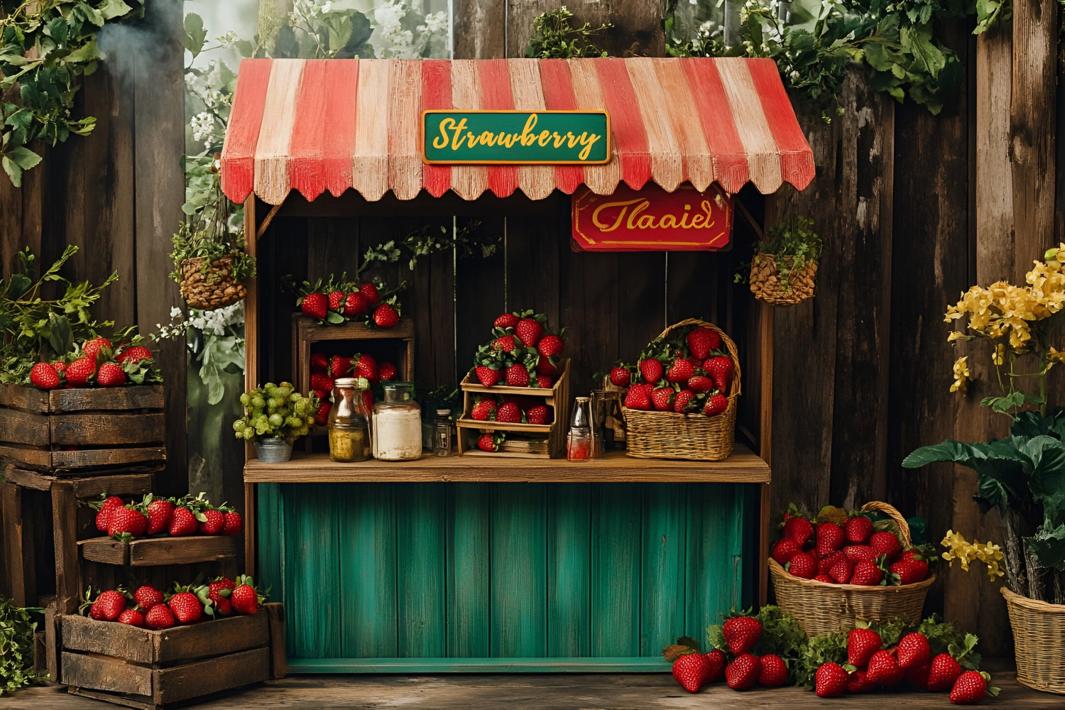 Frühling Backdrops Gepflückte Erdbeeren Marktszene Backdrop LXX1-121