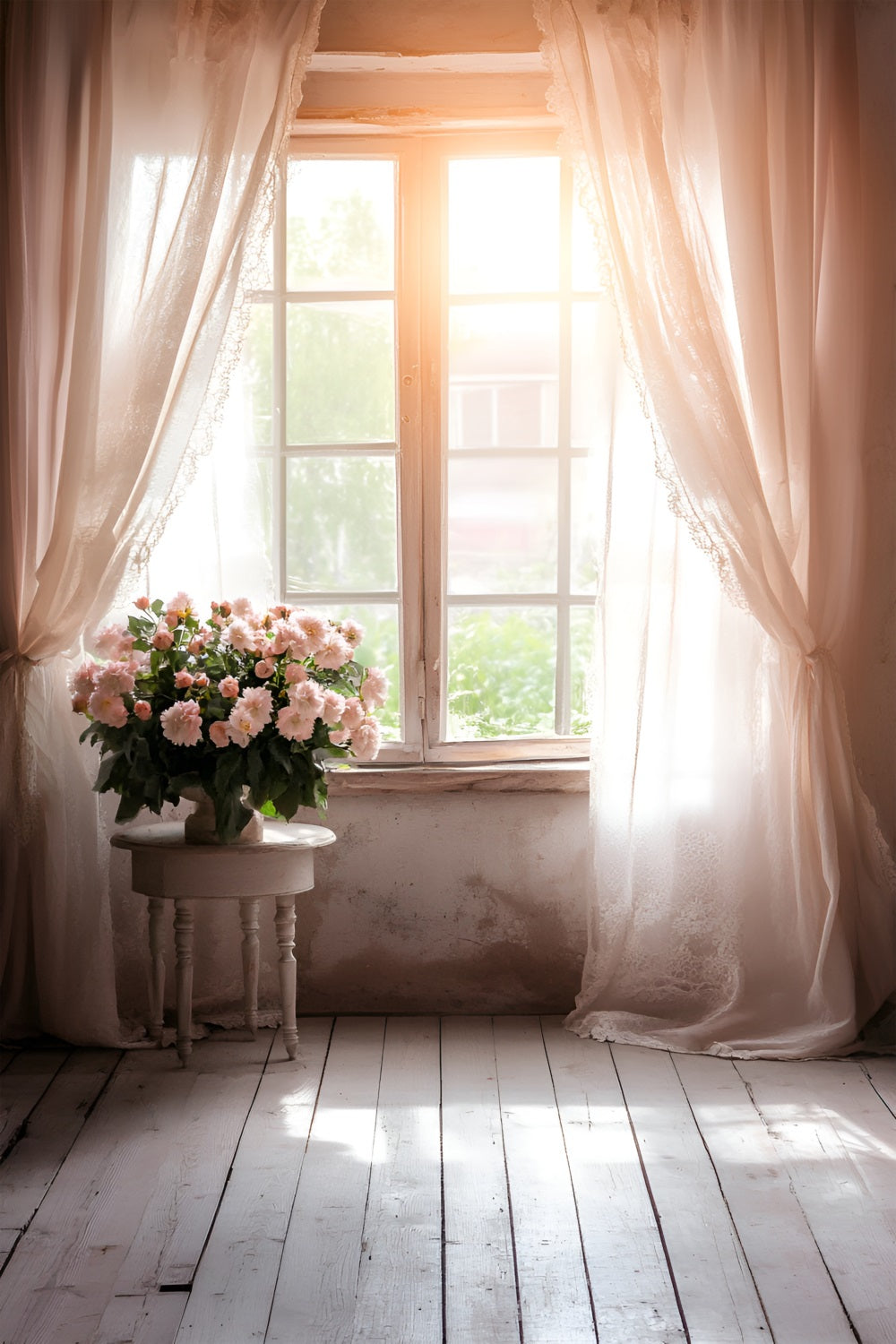 Frühling Thematischer Hintergrund Rustikales Fenster Rosa Blumen Hintergrund LXX1-131