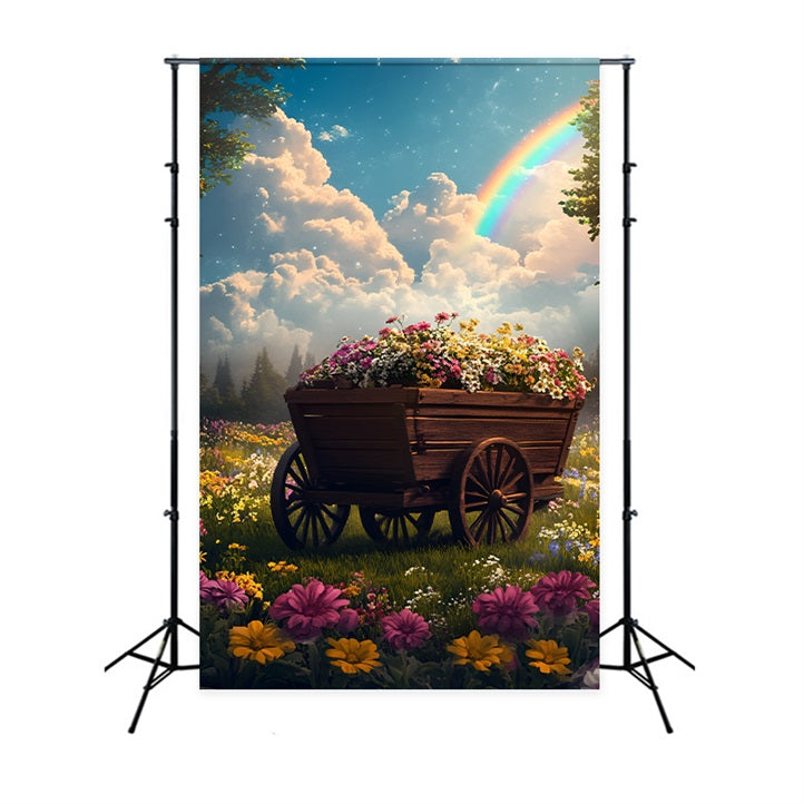 Frühlingsblumen Backdrop Holzwagen Regenbogen Backdrop LXX1-133