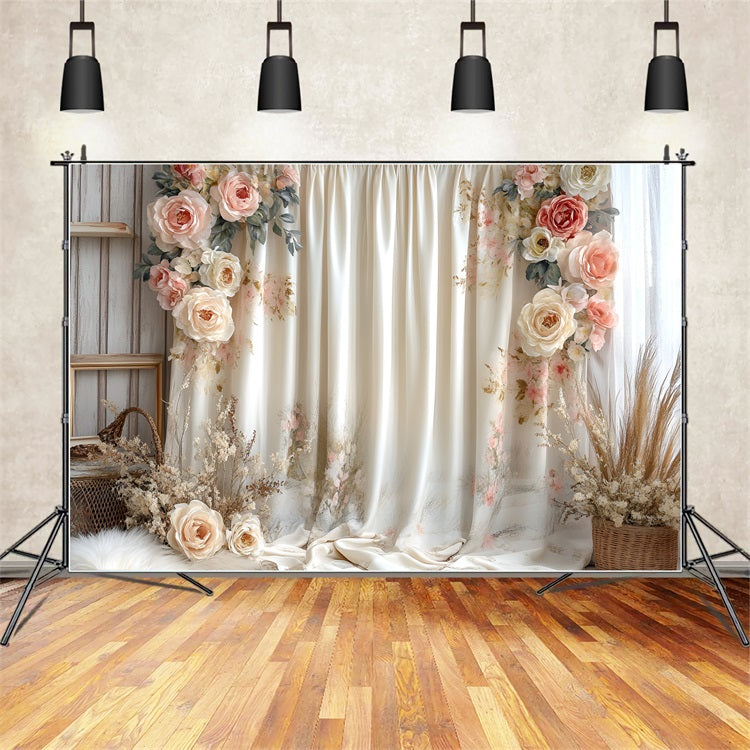 Frühling Backdrop Pastoral Rose-inspirierte Hochzeit Vorhang Hintergrund LXX1-143