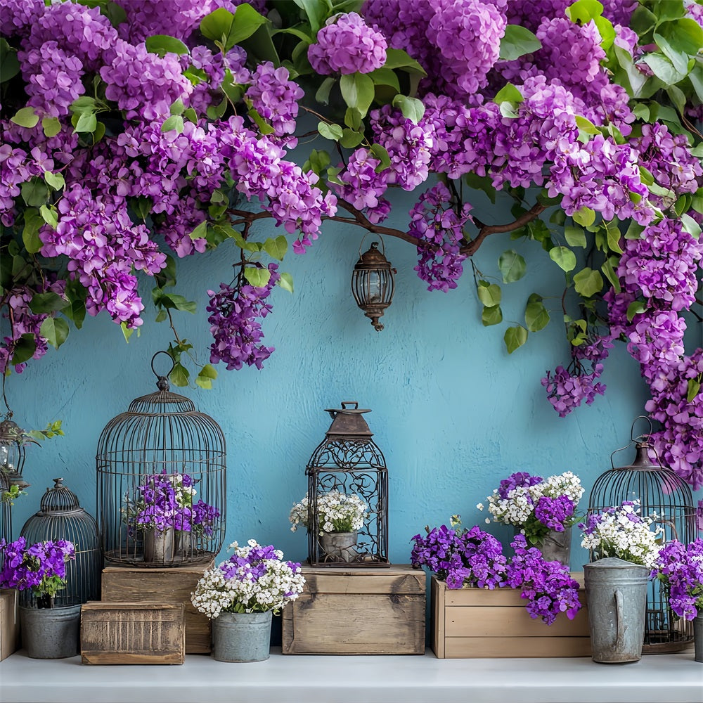 Backdrops Frühling Lila Blumen Vintage Laterne Backdrop LXX1-17