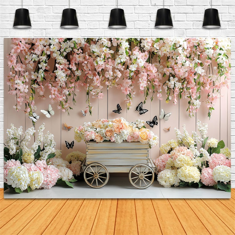 Spring Backdrops Romantische Hängende Blumen Cart Backdrop LXX1-2