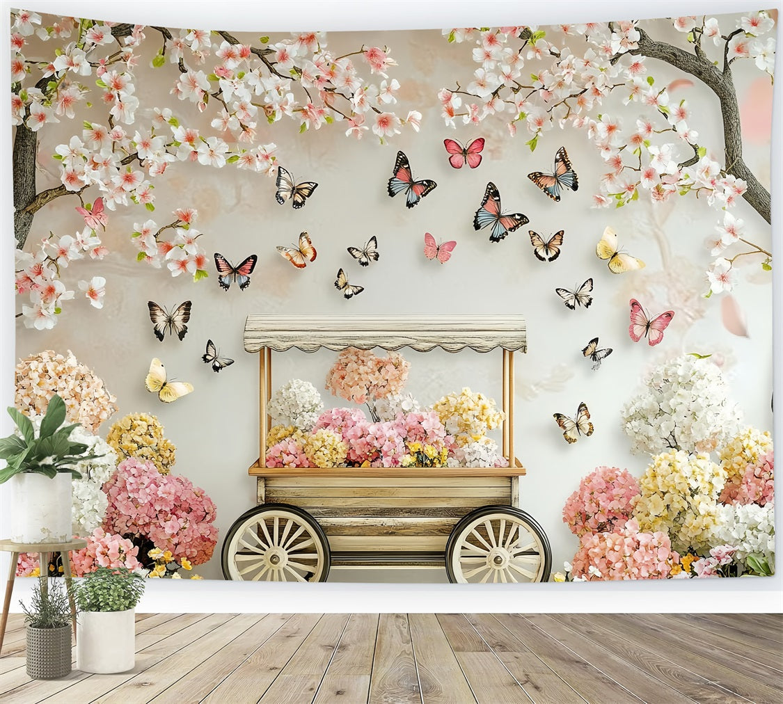 Frühling Blume Hintergrund Blossoming Cherry Schmetterling Cart Backdrop LXX1-20