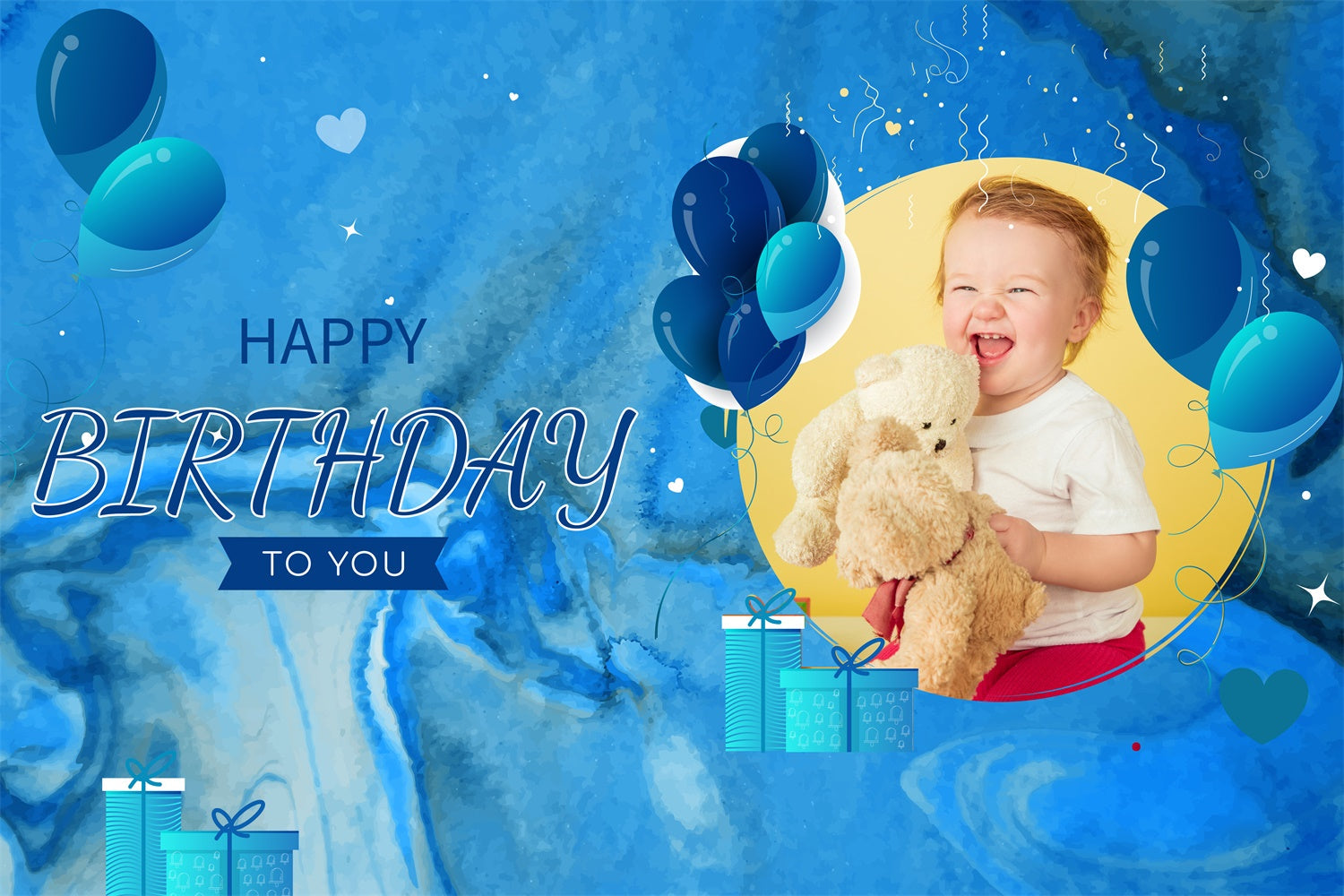 Personalisierte Backdrop für Geburtstag Blaues Thema Baby Design Backdrop LXX1-239