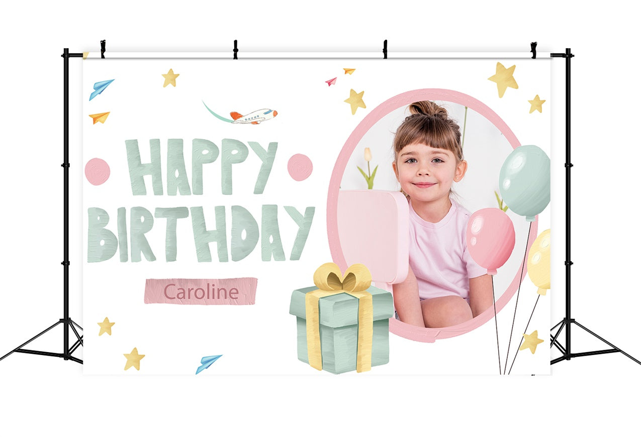 Custom Happy Birthday Backdrop Flugzeug Ballons Geschenk Hintergrund LXX1-244