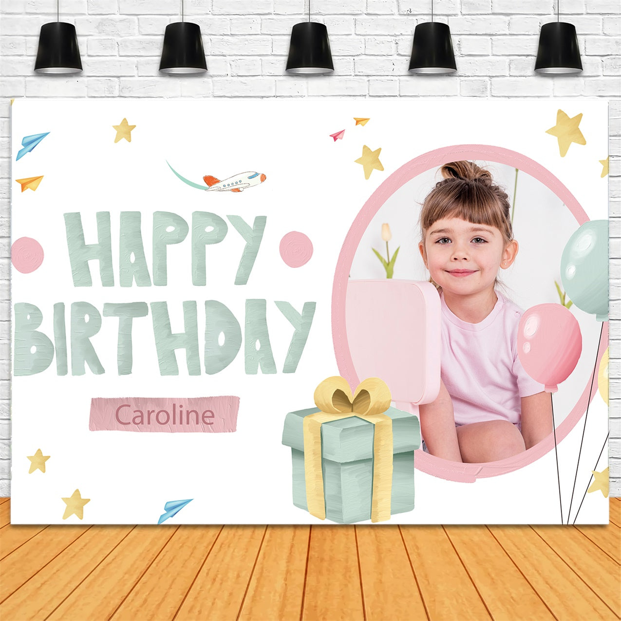 Custom Happy Birthday Backdrop Flugzeug Ballons Geschenk Hintergrund LXX1-244