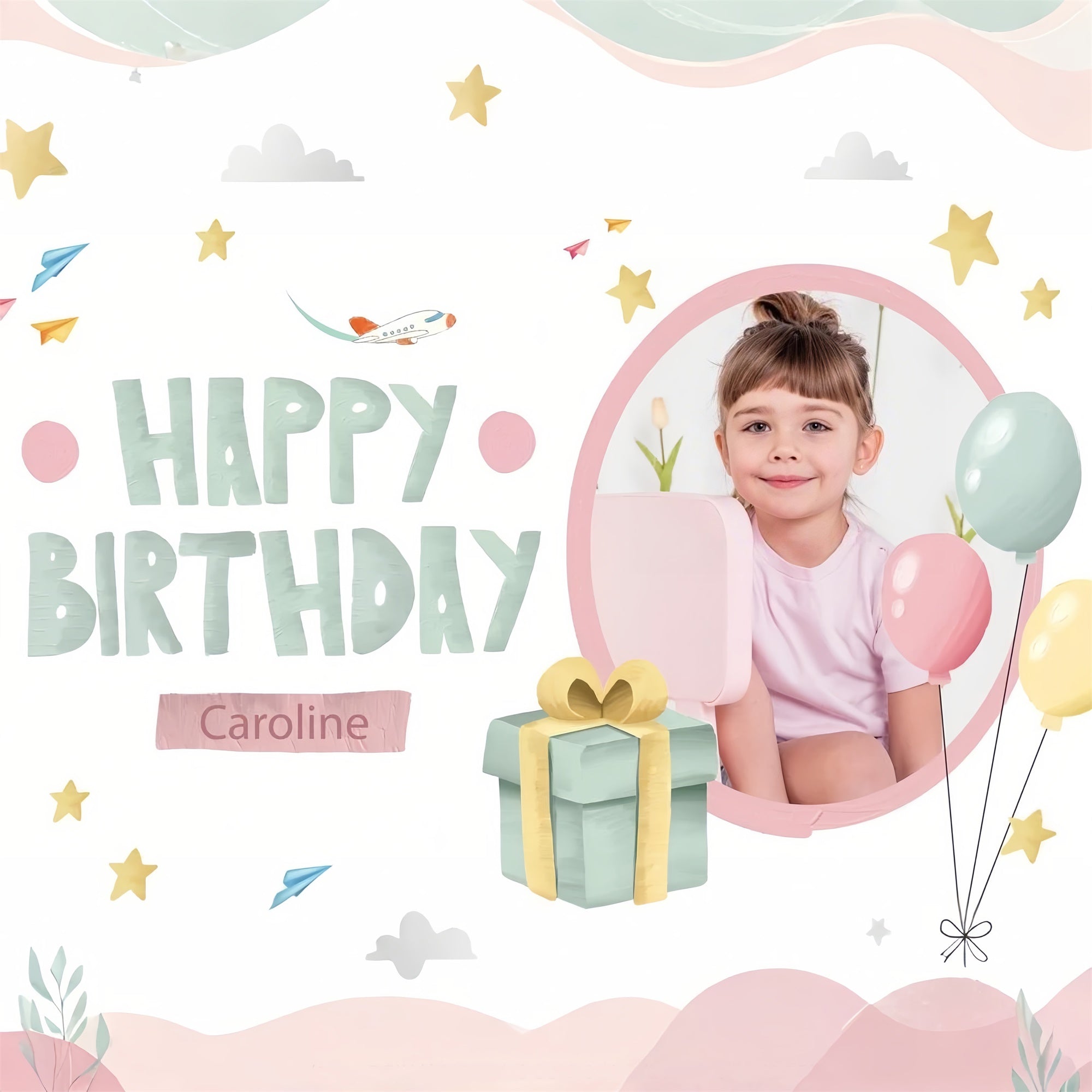 Custom Happy Birthday Backdrop Flugzeug Ballons Geschenk Hintergrund LXX1-244