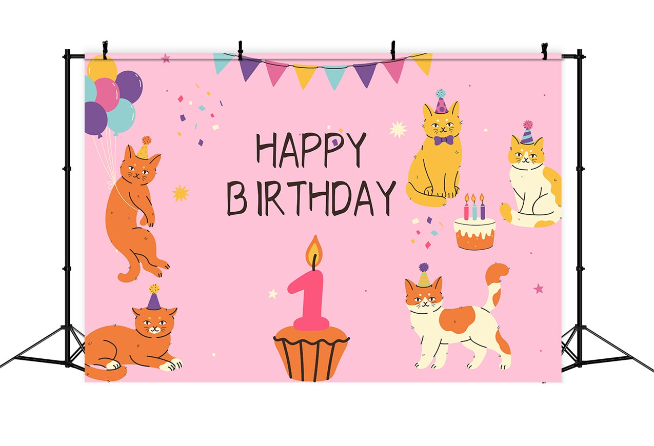 Customize Backdrop für Geburtstag 1. Party Katzen Ballon Hintergrund LXX1-245