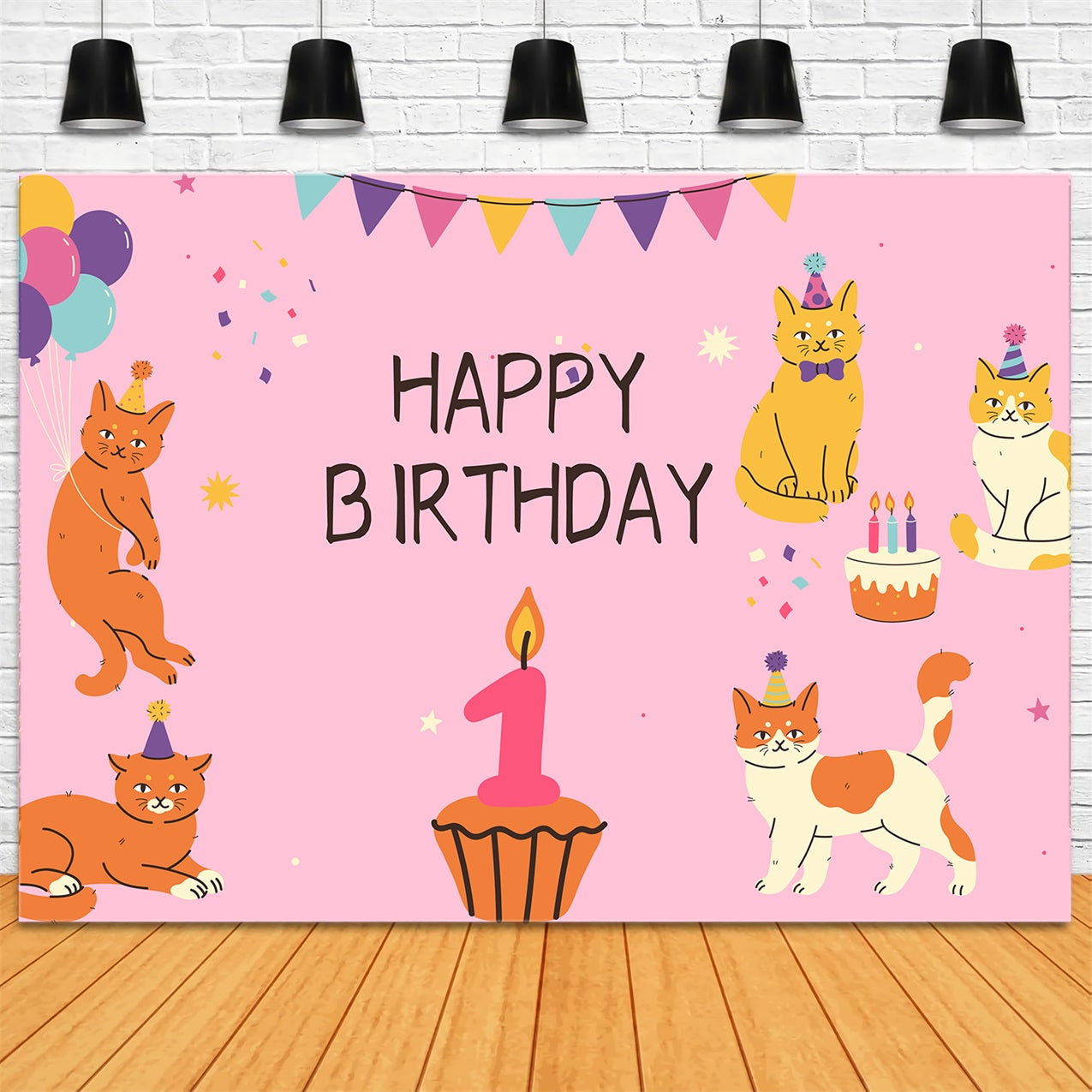 Customize Backdrop für Geburtstag 1. Party Katzen Ballon Hintergrund LXX1-245