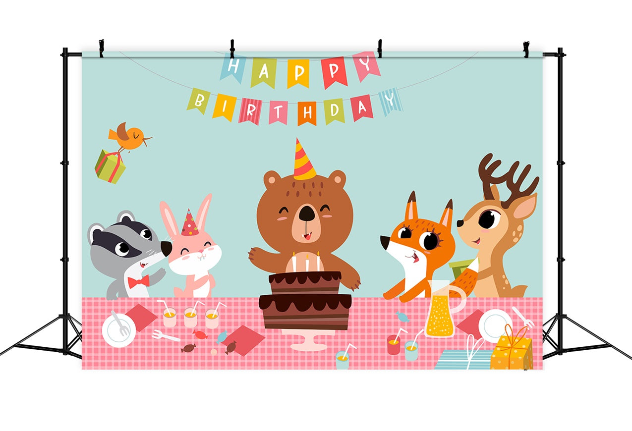 Benutzerdefinierte Geburtstagsparty Backdrop Happy Bear Friends Cake Backdrop LXX1-246