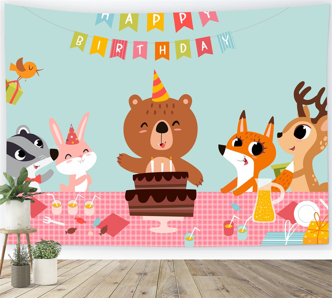 Benutzerdefinierte Geburtstagsparty Backdrop Happy Bear Friends Cake Backdrop LXX1-246