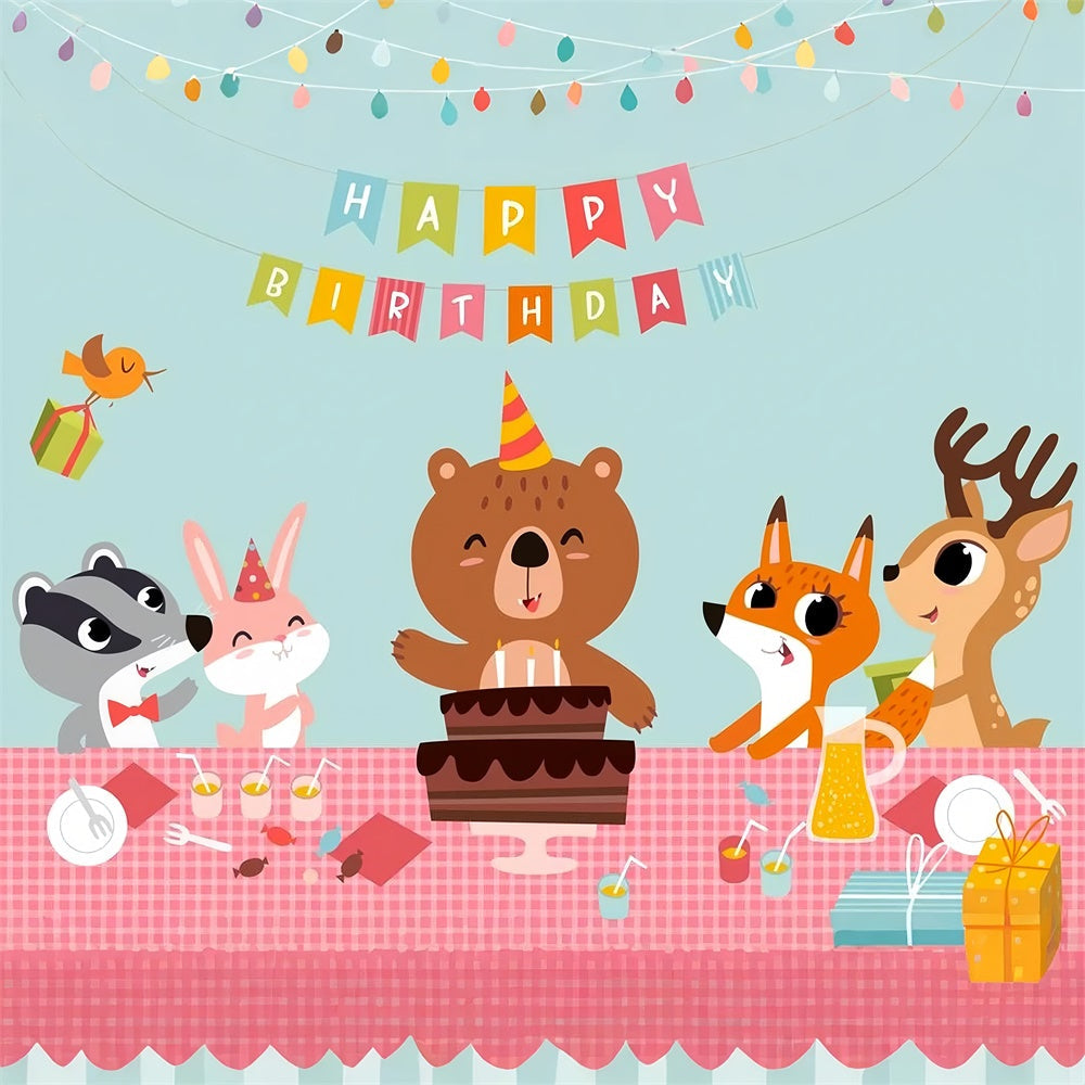 Benutzerdefinierte Geburtstagsparty Backdrop Happy Bear Friends Cake Backdrop LXX1-246