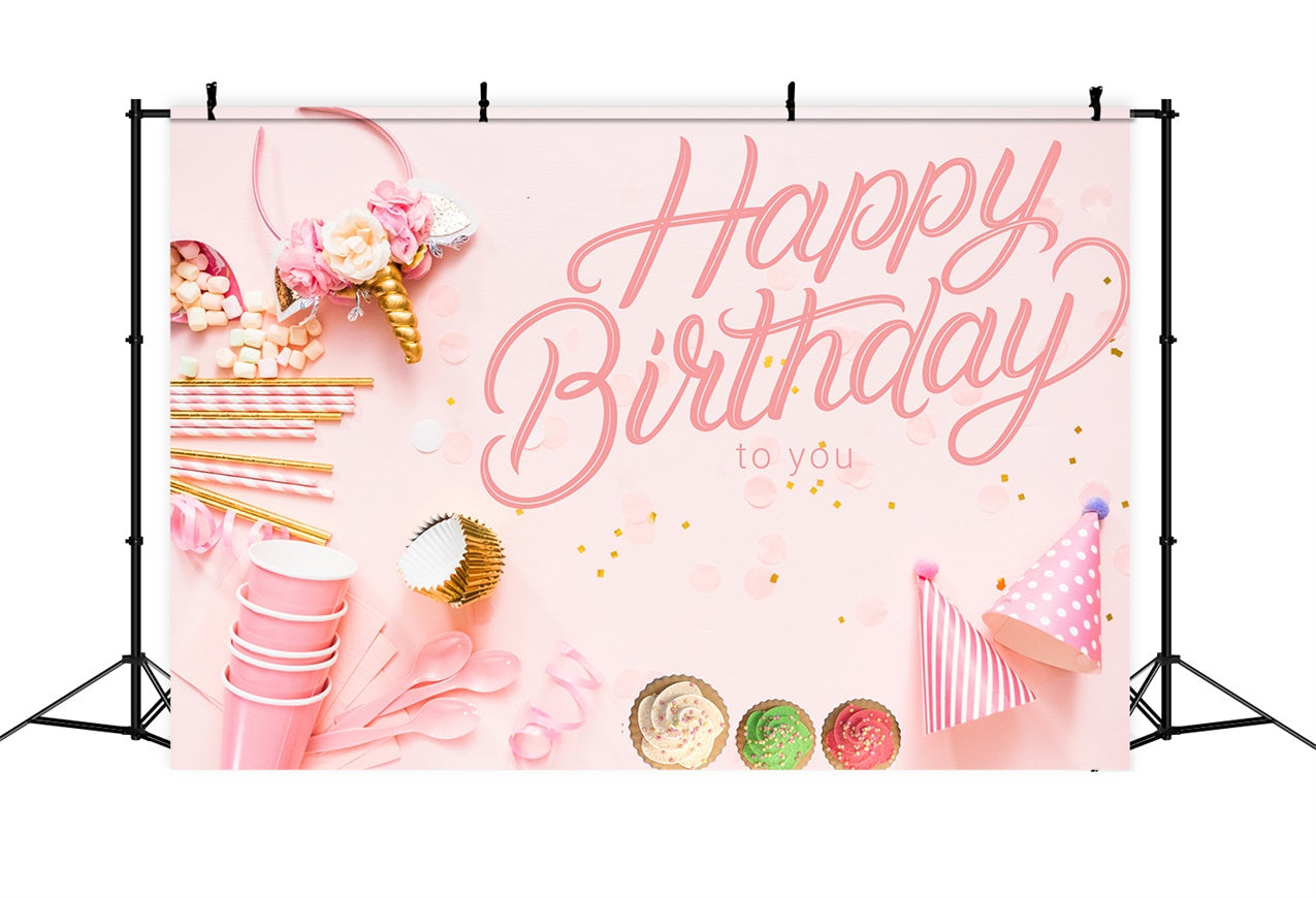 Customize Geburtstag Backdrop Pink Party Cupcake Foto Hintergrund LXX1-249