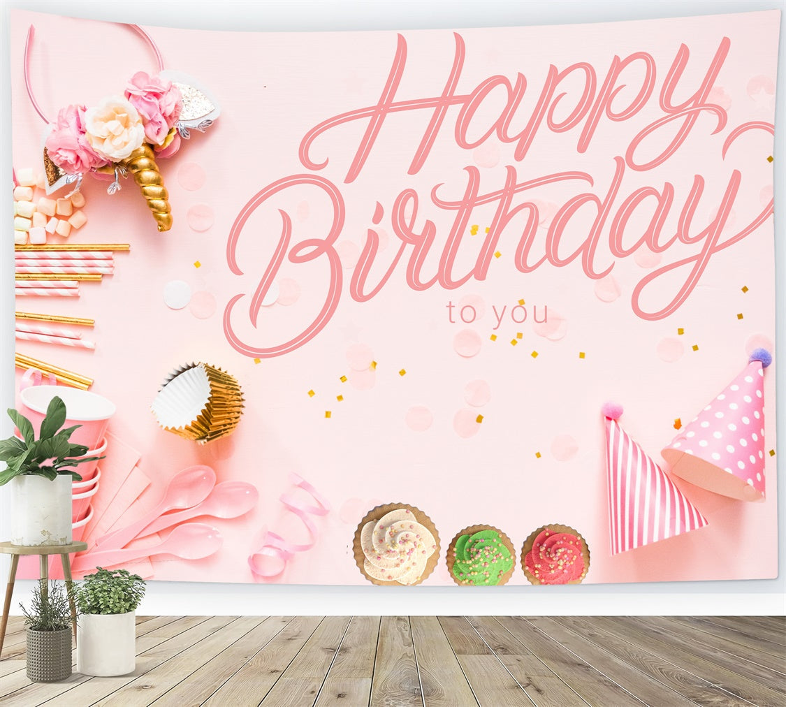 Customize Geburtstag Backdrop Pink Party Cupcake Foto Hintergrund LXX1-249