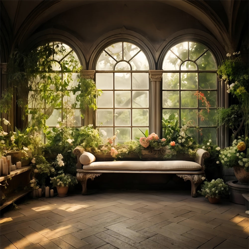 Haustier-Hintergrundbilder Vintage Bogen Fenster Garten Hintergrund LXX1-260