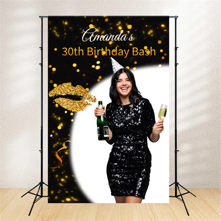 Personalisierte Geburtstags-Hintergrundkulisse Chic Schwarz Gold 30th Backdrop LXX1-29