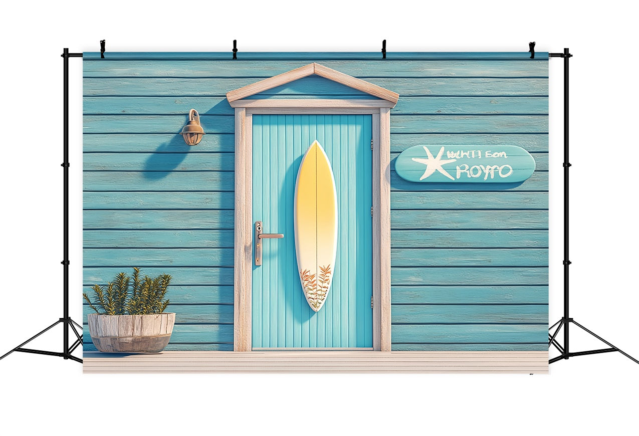 Haustierfotografie Hintergrund Seaside Blaue Tür Surfbrett Hintergrund LXX1-296
