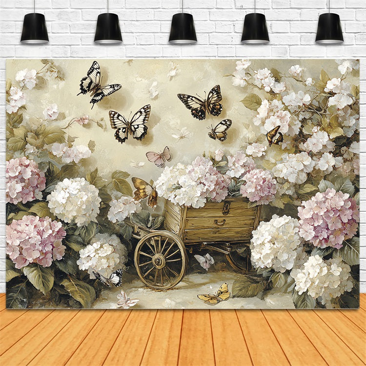 Frühlingshintergrund Vintage Schmetterling Floral Cart Backdrop LXX1-3