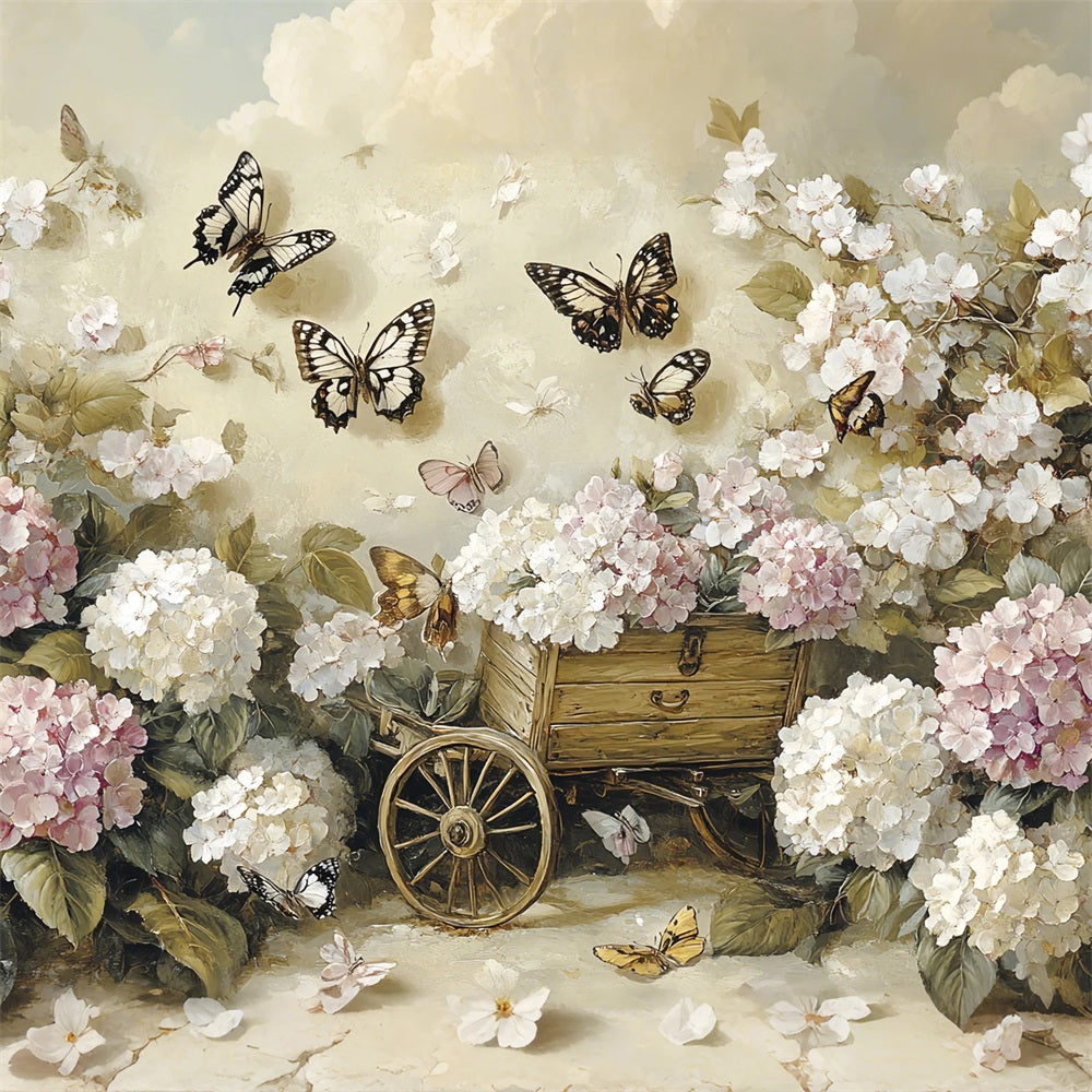 Frühlingshintergrund Vintage Schmetterling Floral Cart Backdrop LXX1-3