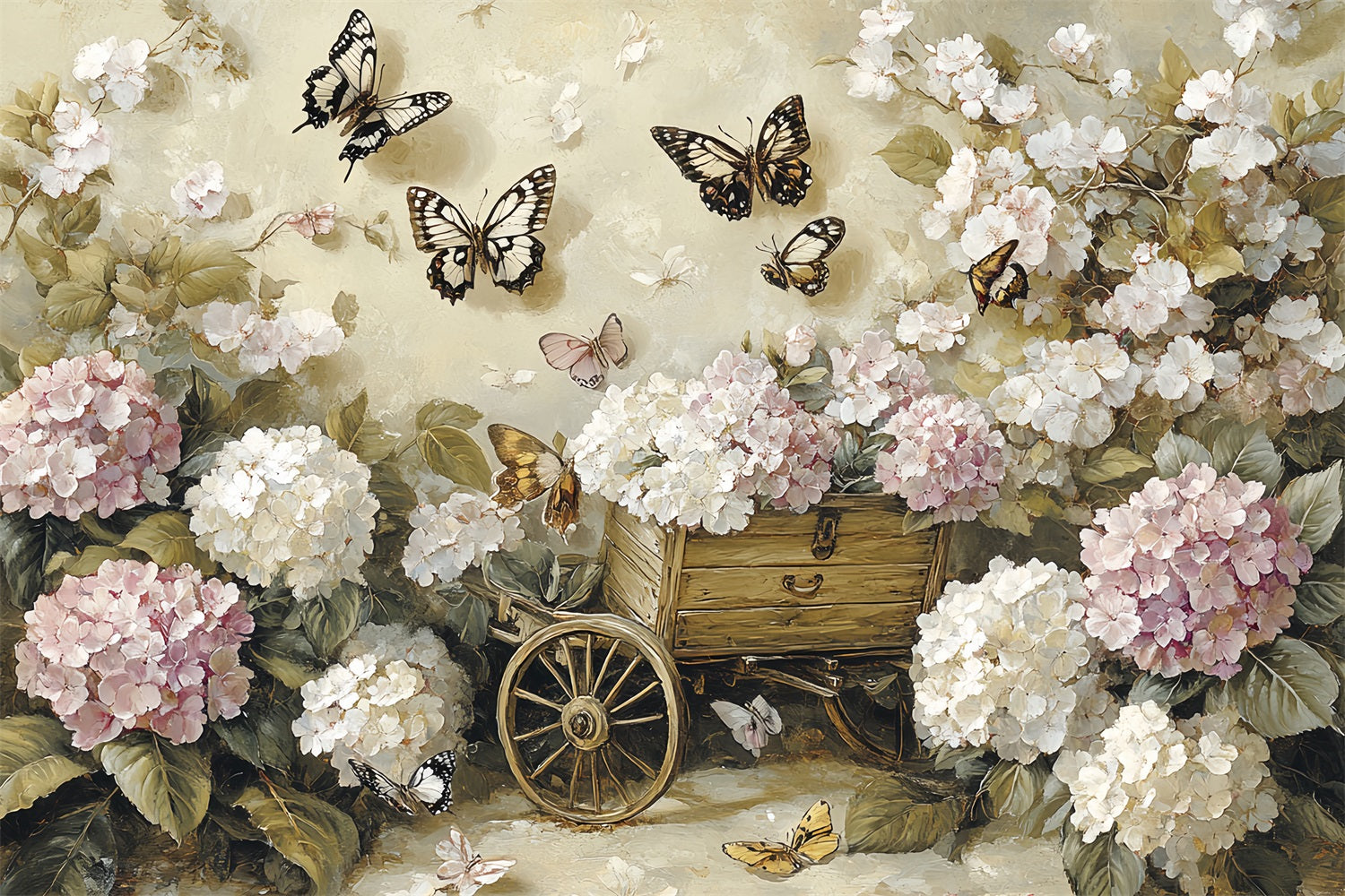 Frühlingshintergrund Vintage Schmetterling Floral Cart Backdrop LXX1-3