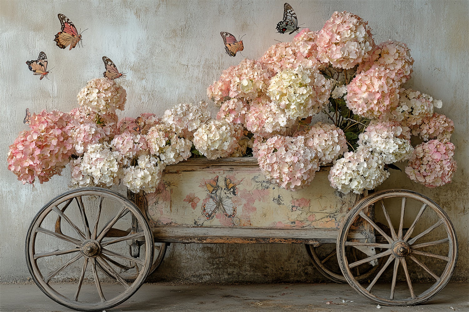 Frühling Fotokulissen Rosa Hortensie Schmetterling Cart Backdrop LXX1-5