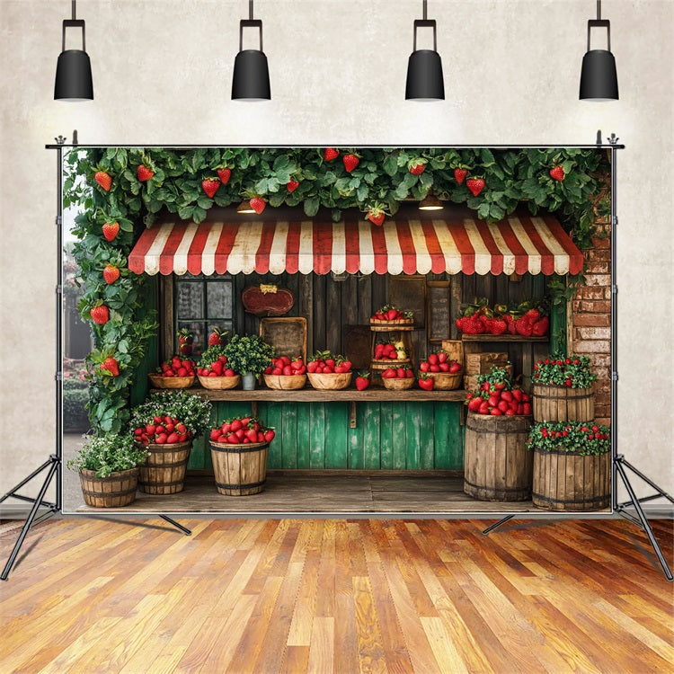 Spring Backdrops Strawberry Shop Holz Grün Dekor Hintergrund LXX1-83