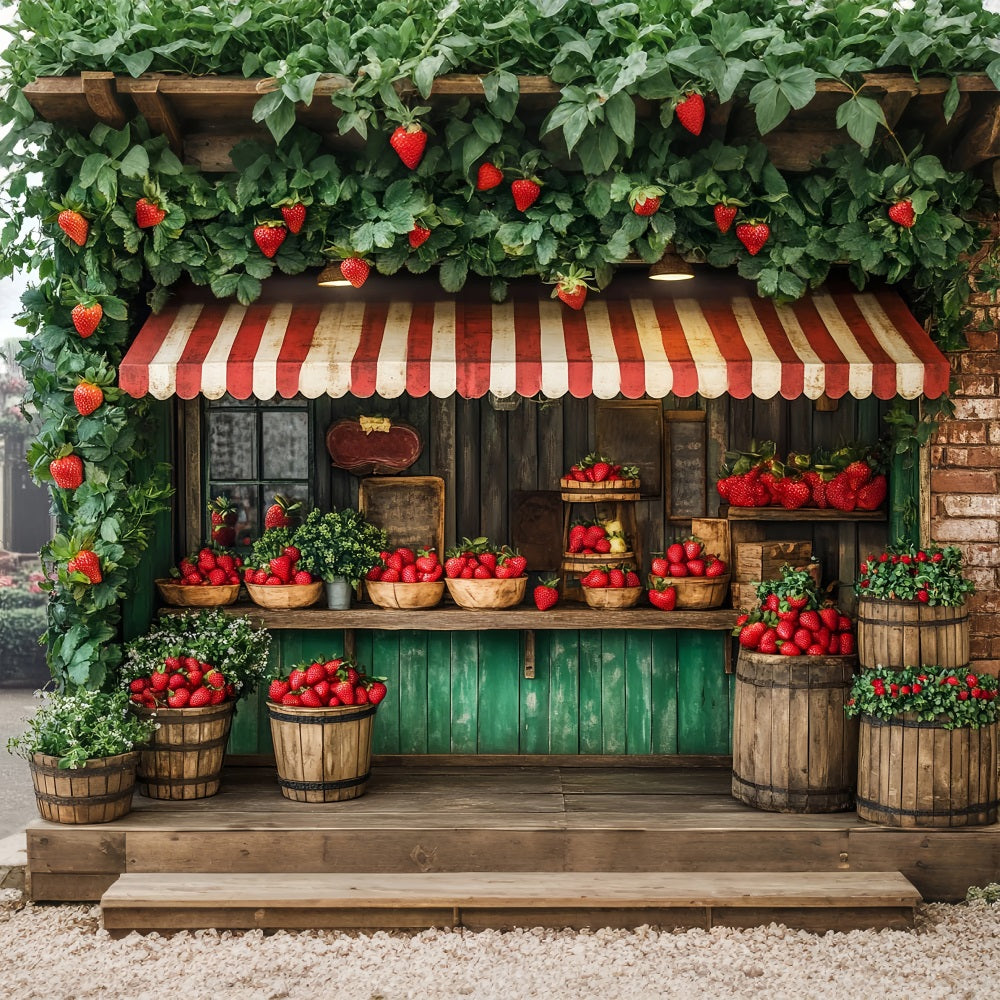 Spring Backdrops Strawberry Shop Holz Grün Dekor Hintergrund LXX1-83