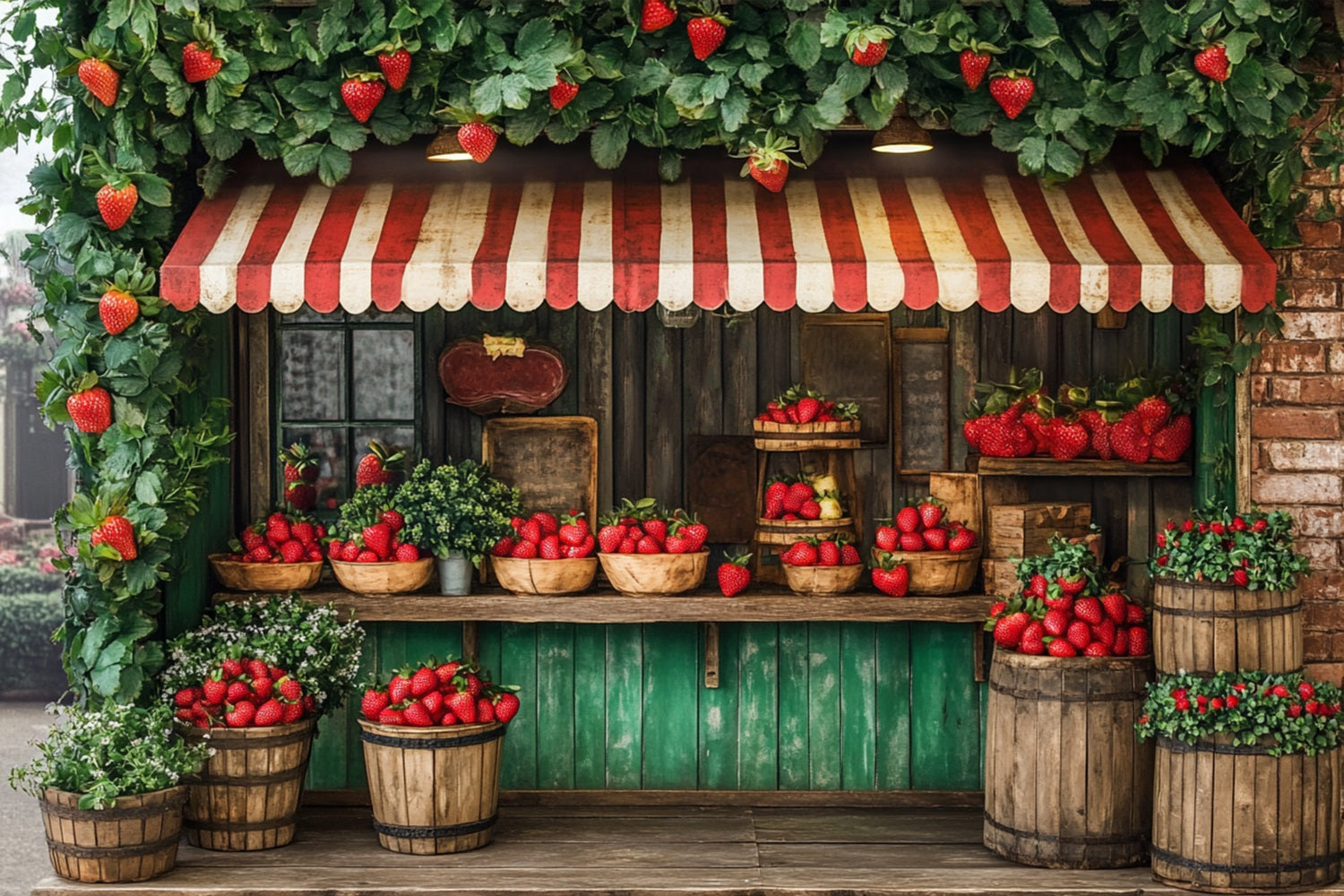 Spring Backdrops Strawberry Shop Holz Grün Dekor Hintergrund LXX1-83