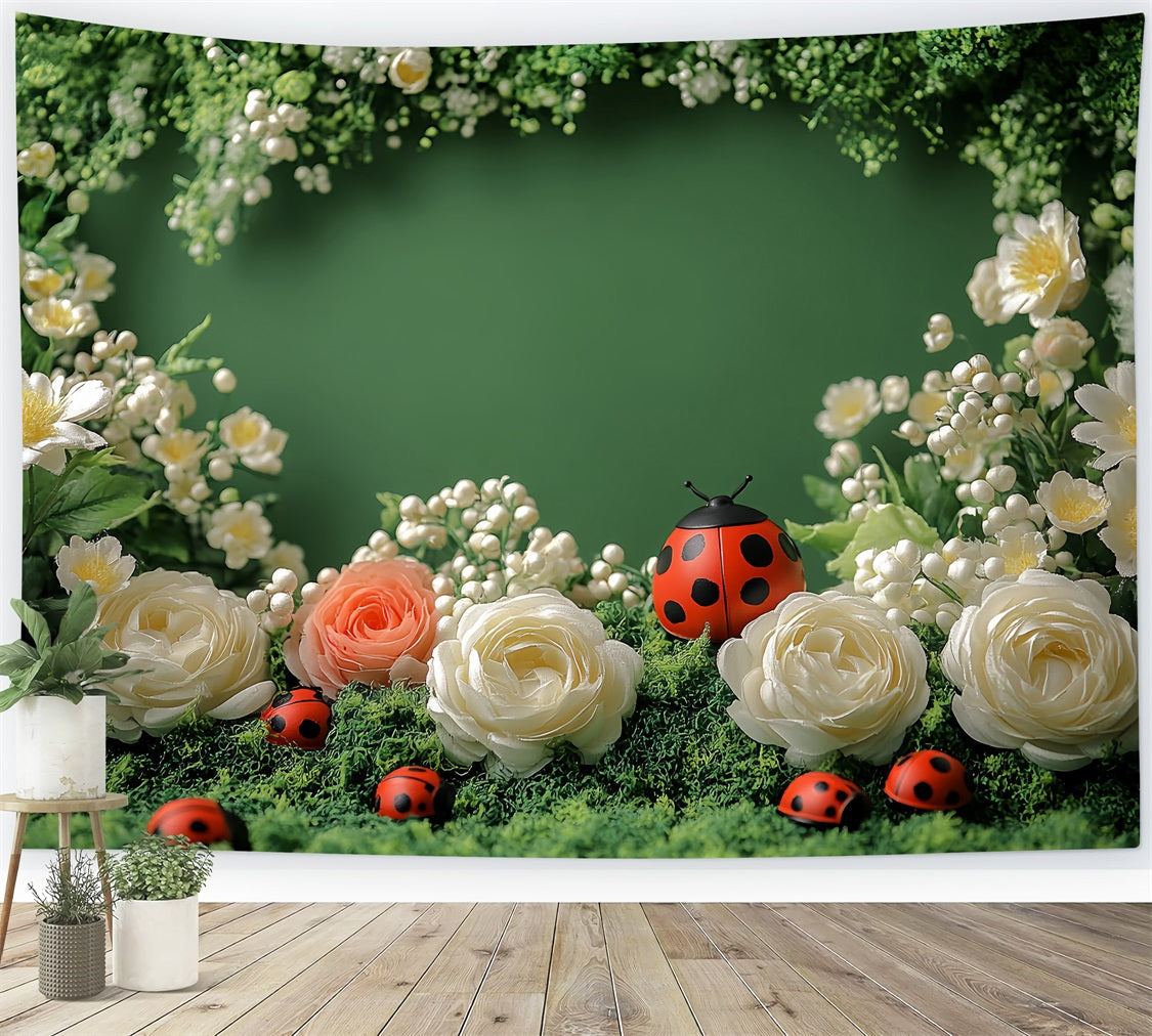 Frühling Thematische Hintergrundkulisse Charming Ladybug Floral Backdrop LXX1-87