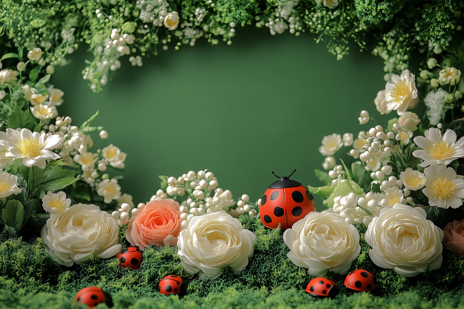 Frühling Thematische Hintergrundkulisse Charming Ladybug Floral Backdrop LXX1-87