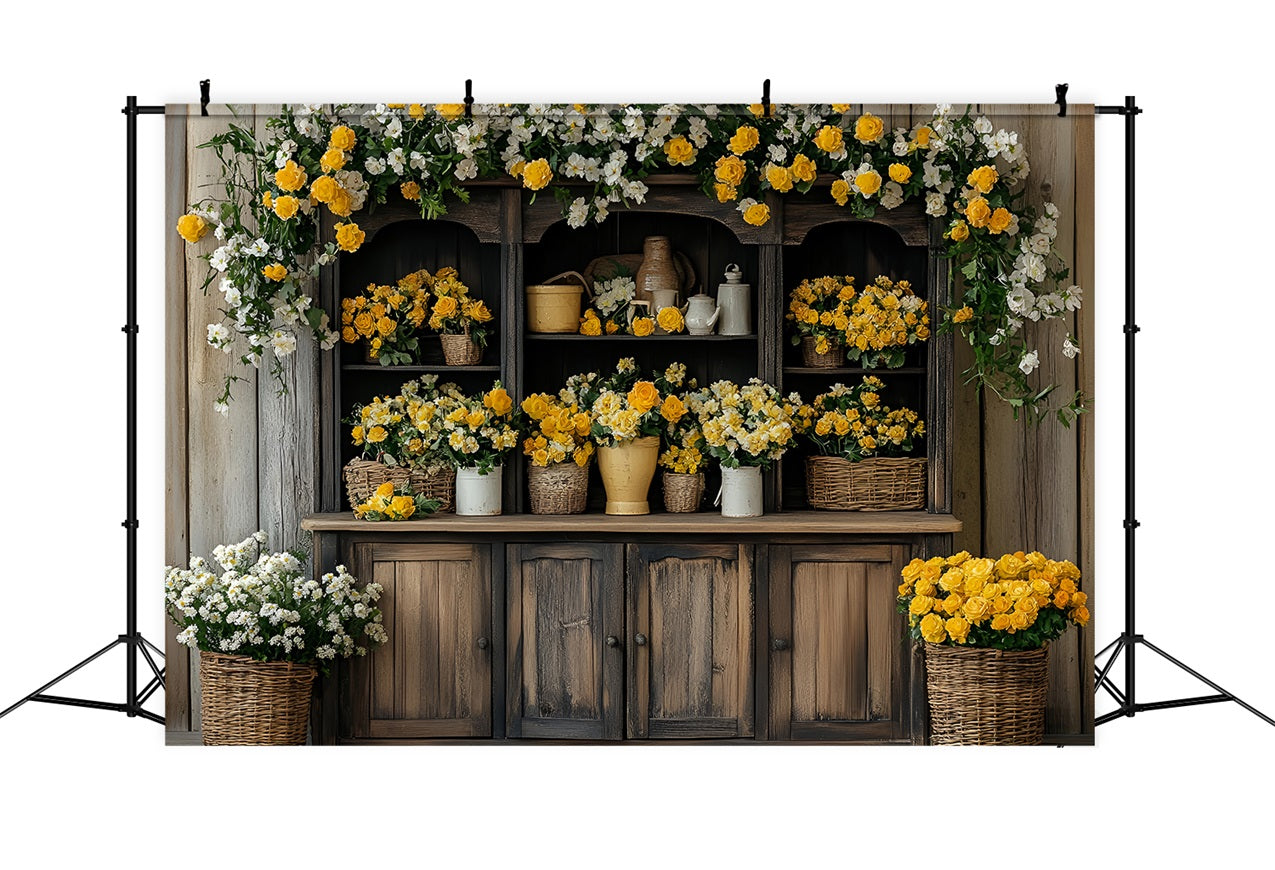 Fotografie Frühling Backdrop Holzschrank Blumen Display Hintergrund LXX1-93